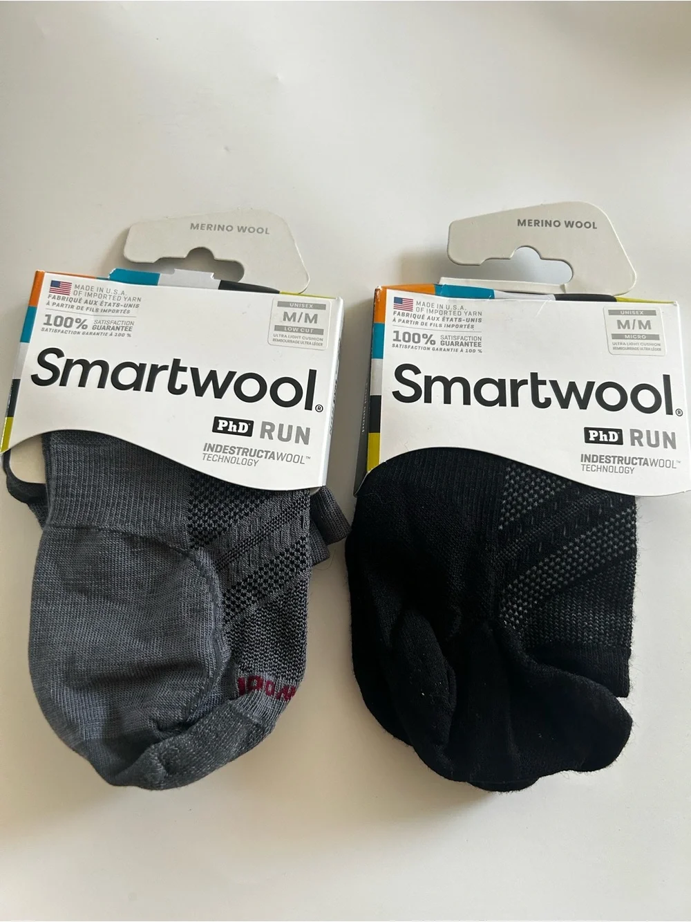 Smartwool PhD Run Low Cut Merino Wool Socks 2 Pairs Size Medium Black & Gray NWT